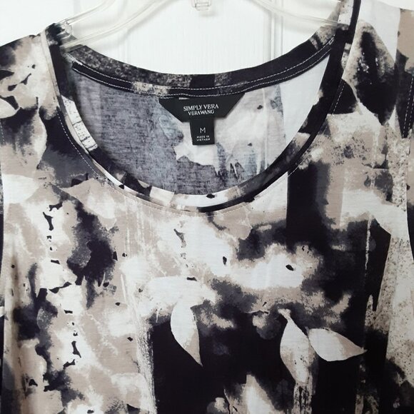 Simply Vera Vera Wang Size Medium Sleeveless Brown & White Sleeveless Shell - Picture 2 of 4